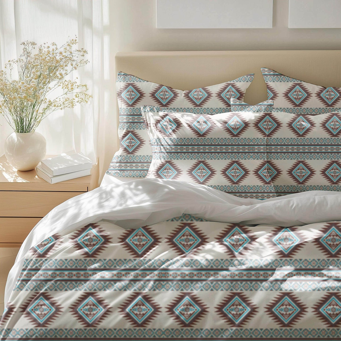 Native American Bedding Set | Soft Breathable Polyester 3 Piece Duvet Cover with Tribal Pattern - timelessbohochic.com