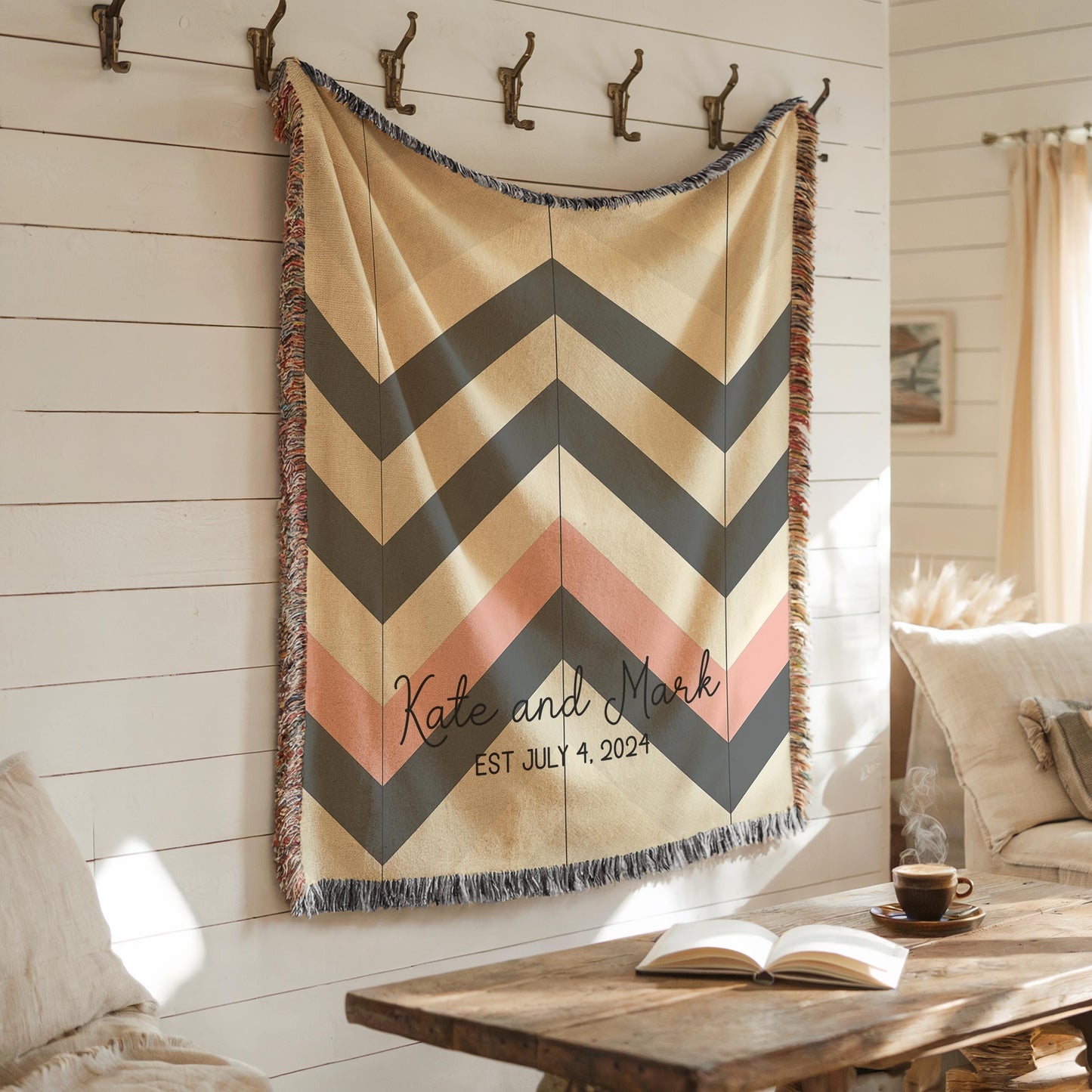Personalized Throw Blanket - Custom Wedding Throw With Zigzag Chevron Design