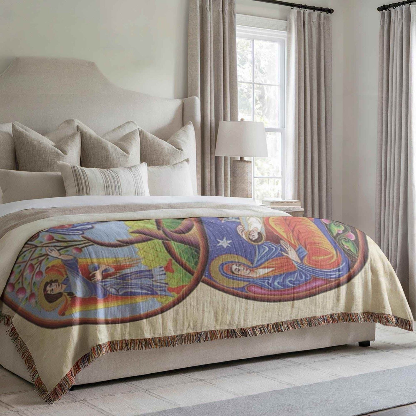 Armenian Nativity Throw Blanket – Large Cotton Cozy Holiday Throw with Colorful Tapestry - timelessbohochic.com