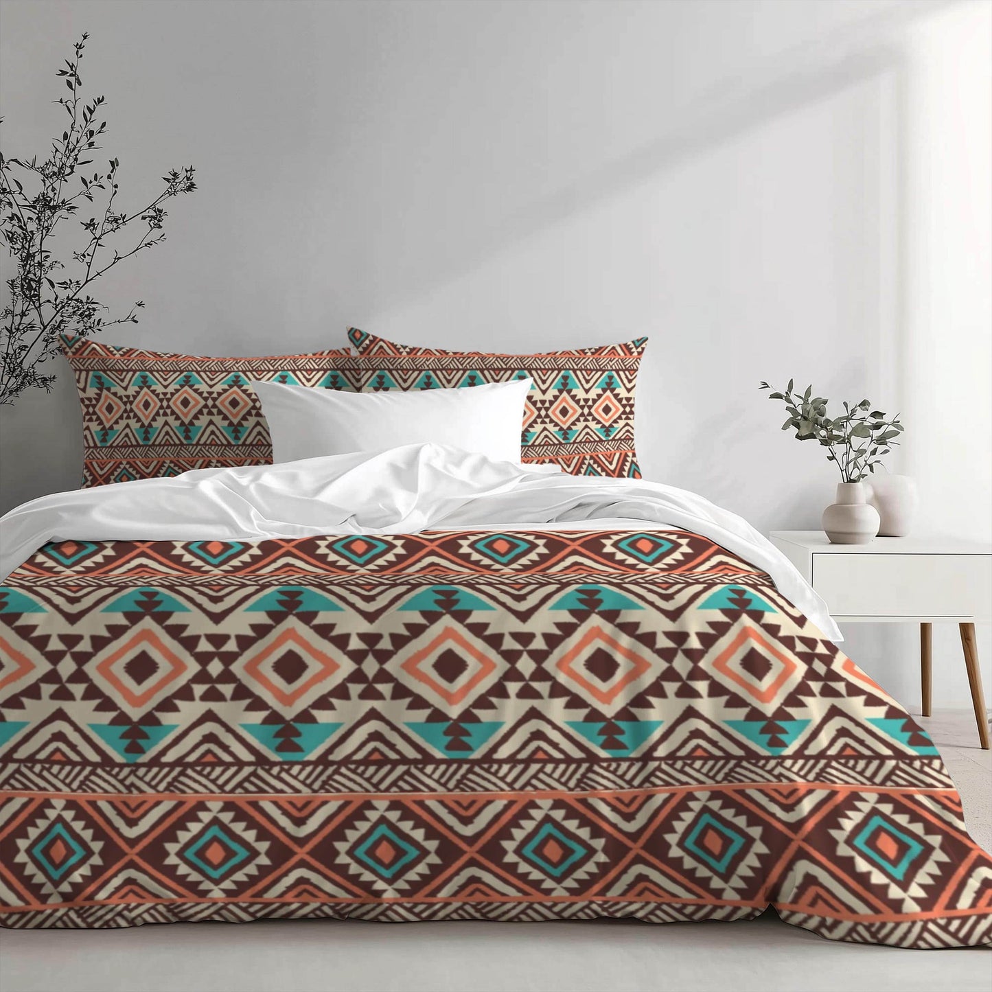 Native American Bedding Set - Colorful 3 Piece Duvet Cover With Zipper & Pillowcases - timelessbohochic.com