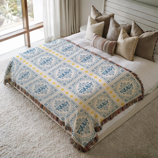 Cotton Woven Blanket | Scandinavian Throw With Colorful Fringed Edges