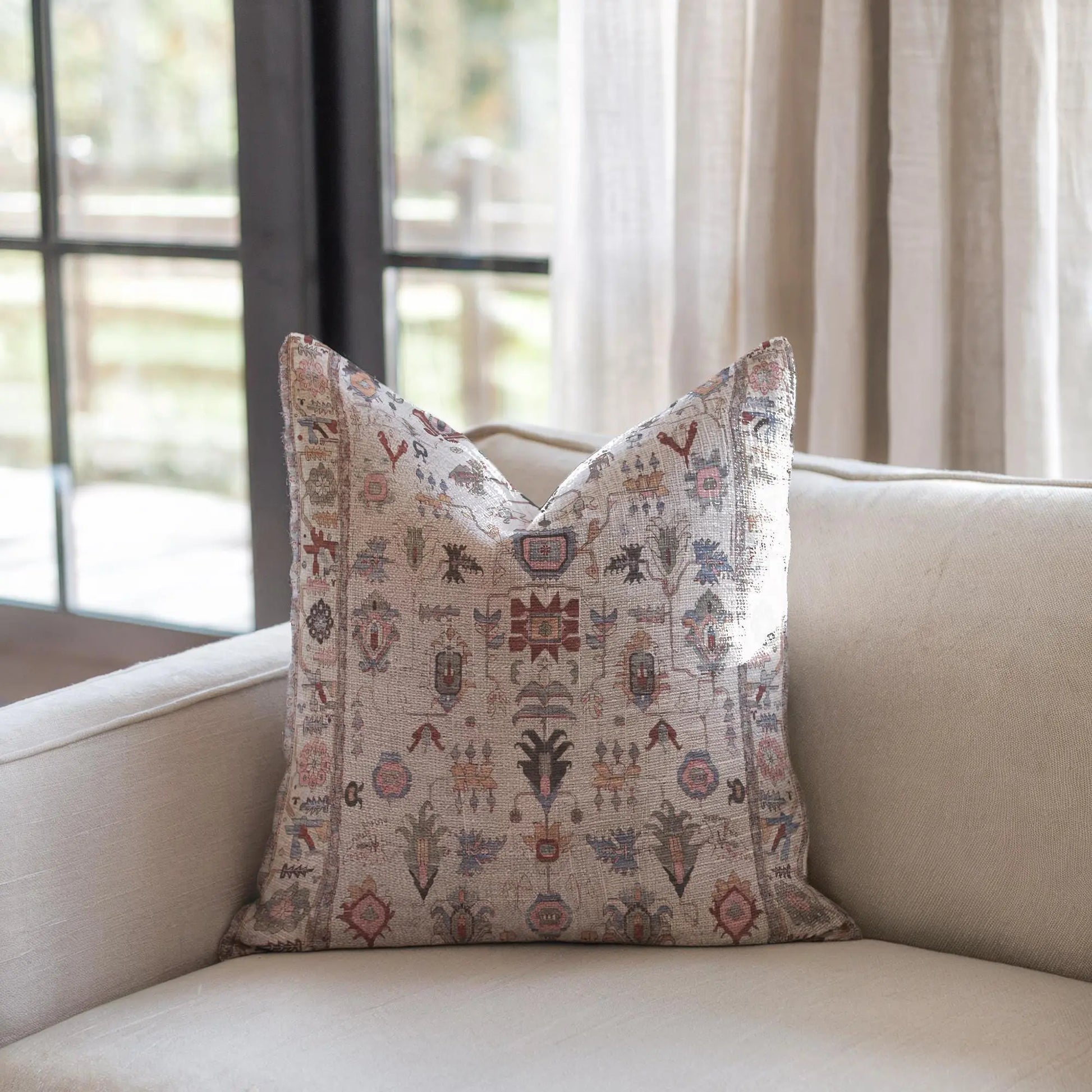 Turkish Rug Pillow - Boho Chic Cushion Cover With Anatolian Design, Soft Durable Fabric