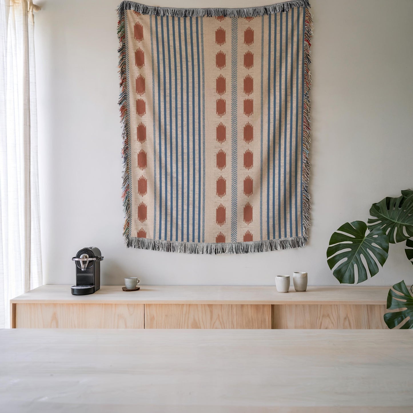 Modern Geometric outdoor woven throw blanket with geometric pattern for patio styling