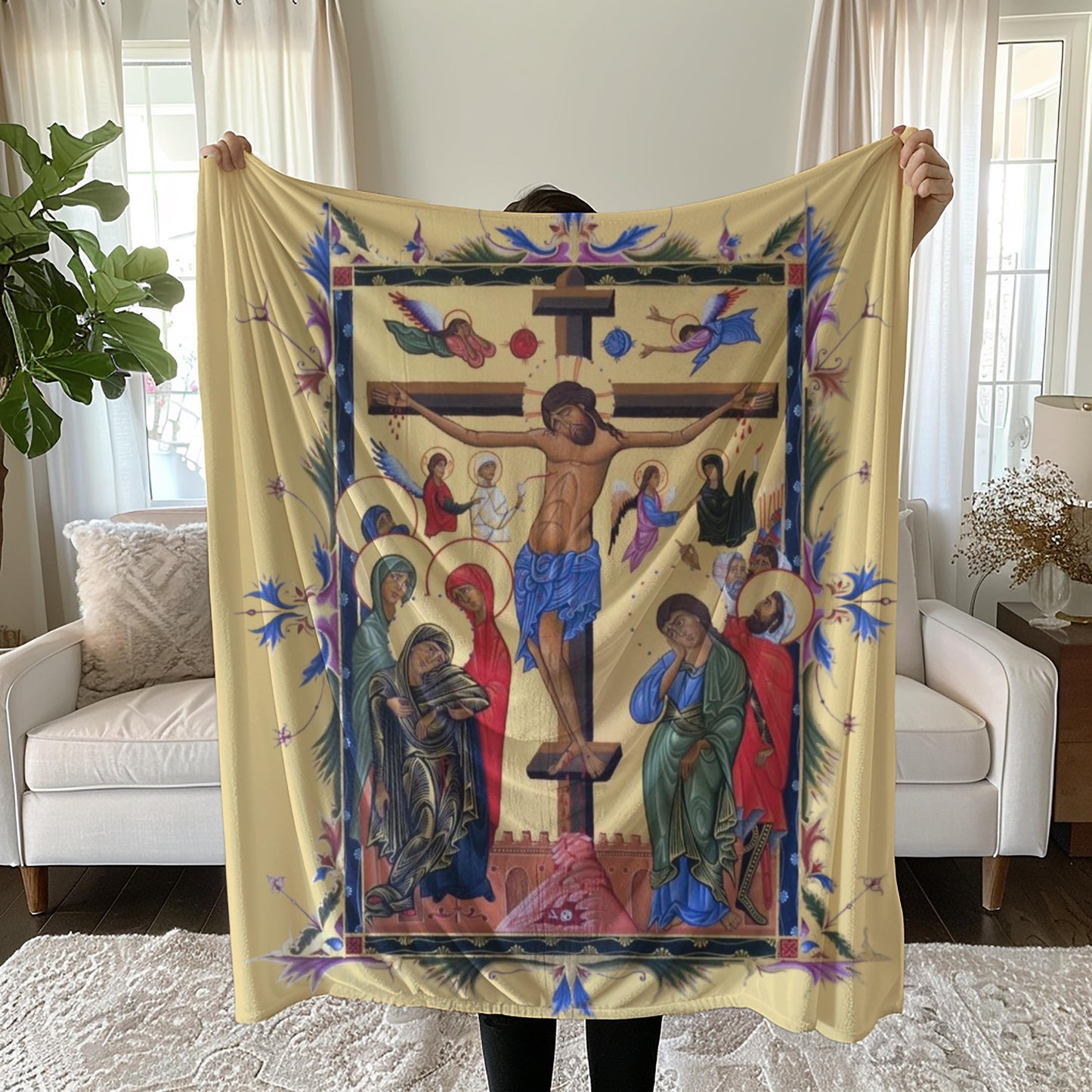 Armenian Sacred Scene Plush Velveteen Blanket — Heritage gift