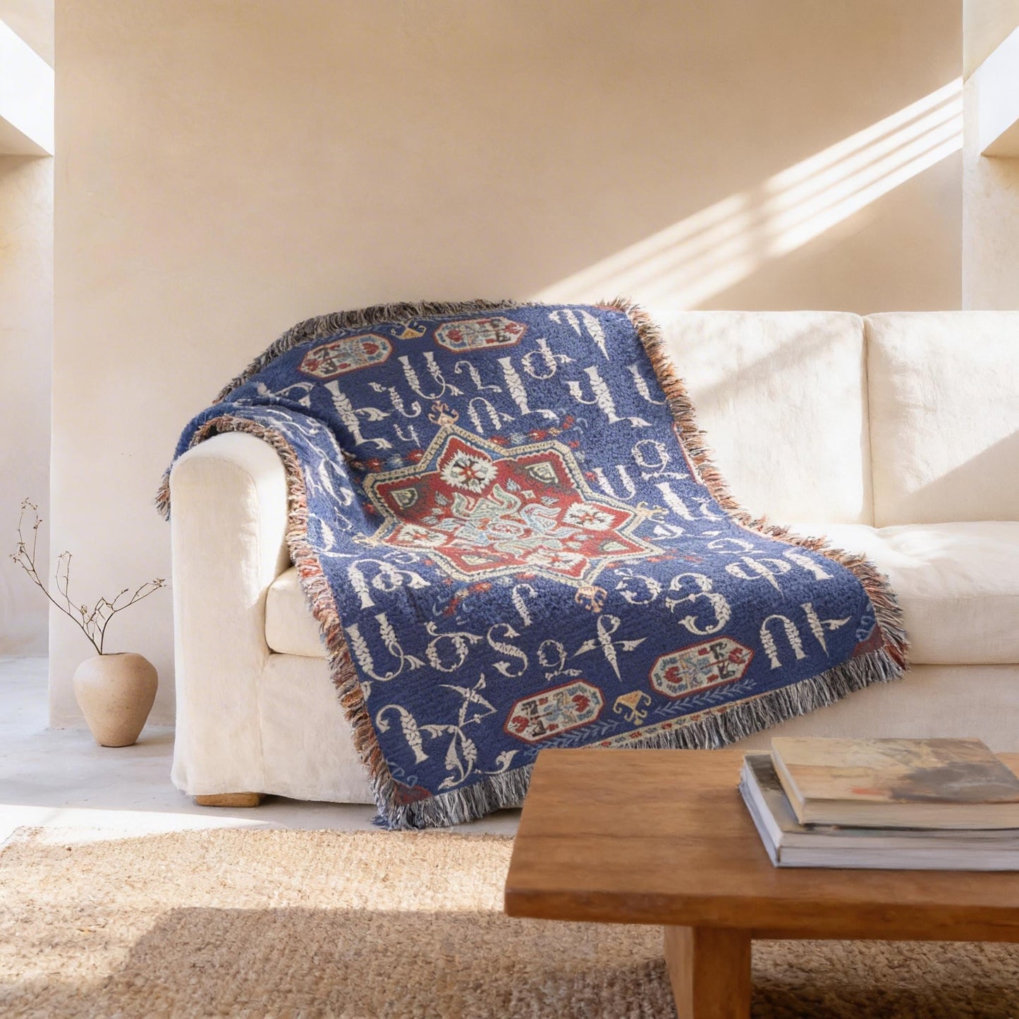 Armenian Alphabet Woven Cotton Blanket — Heritage gift