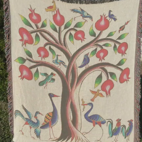 Video: Armenian Pomegranate Tree of Life Woven Blanket - Diaspora Heritage Gift