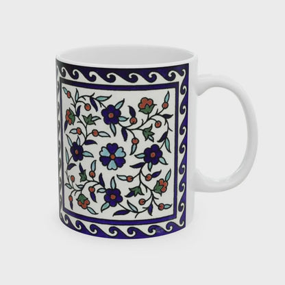 Armenian Iznik-Pattern Ceramic Mug, Personalized Coffee Cup