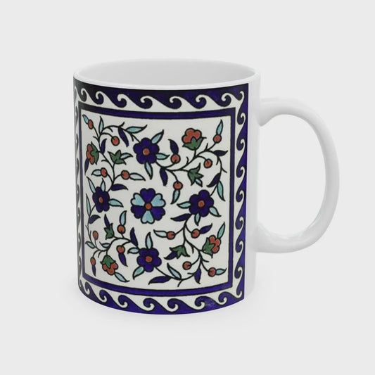 Armenian Iznik-Pattern Ceramic Mug, Personalized Coffee Cup