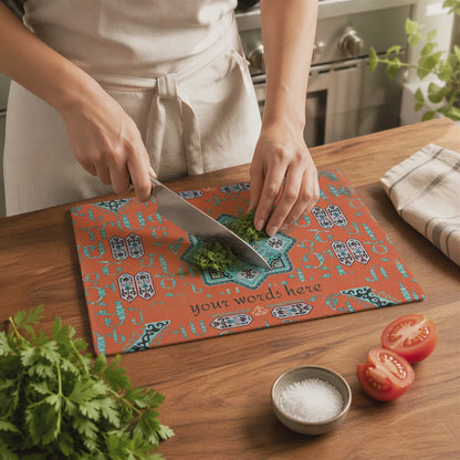 Product video: orange and turquoise Armenian rectangular glass cutting board