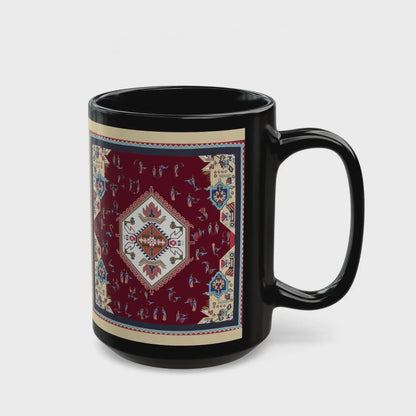 Armenian Alphabet Ceramic Mug, Vintage Kilim Look, Black, Language Gift