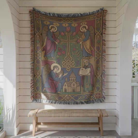 Video of the cross and angels woven wall tapestry
