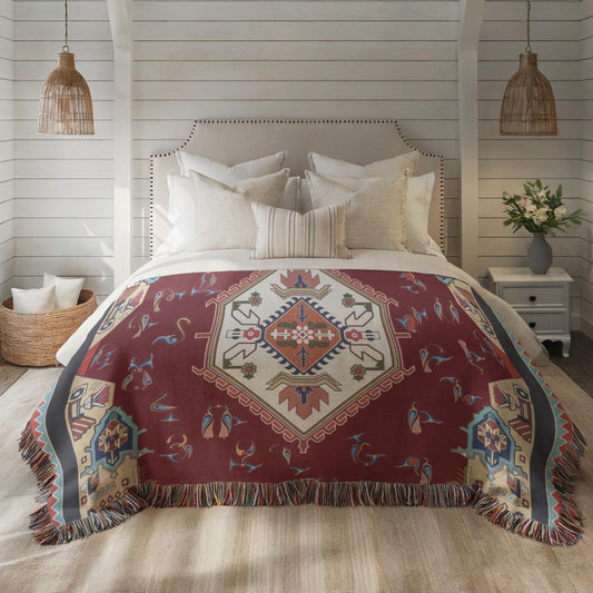 Western Armenian Alphabet Woven Cotton Blanket – Housewarming Gift - timelessbohochic.com